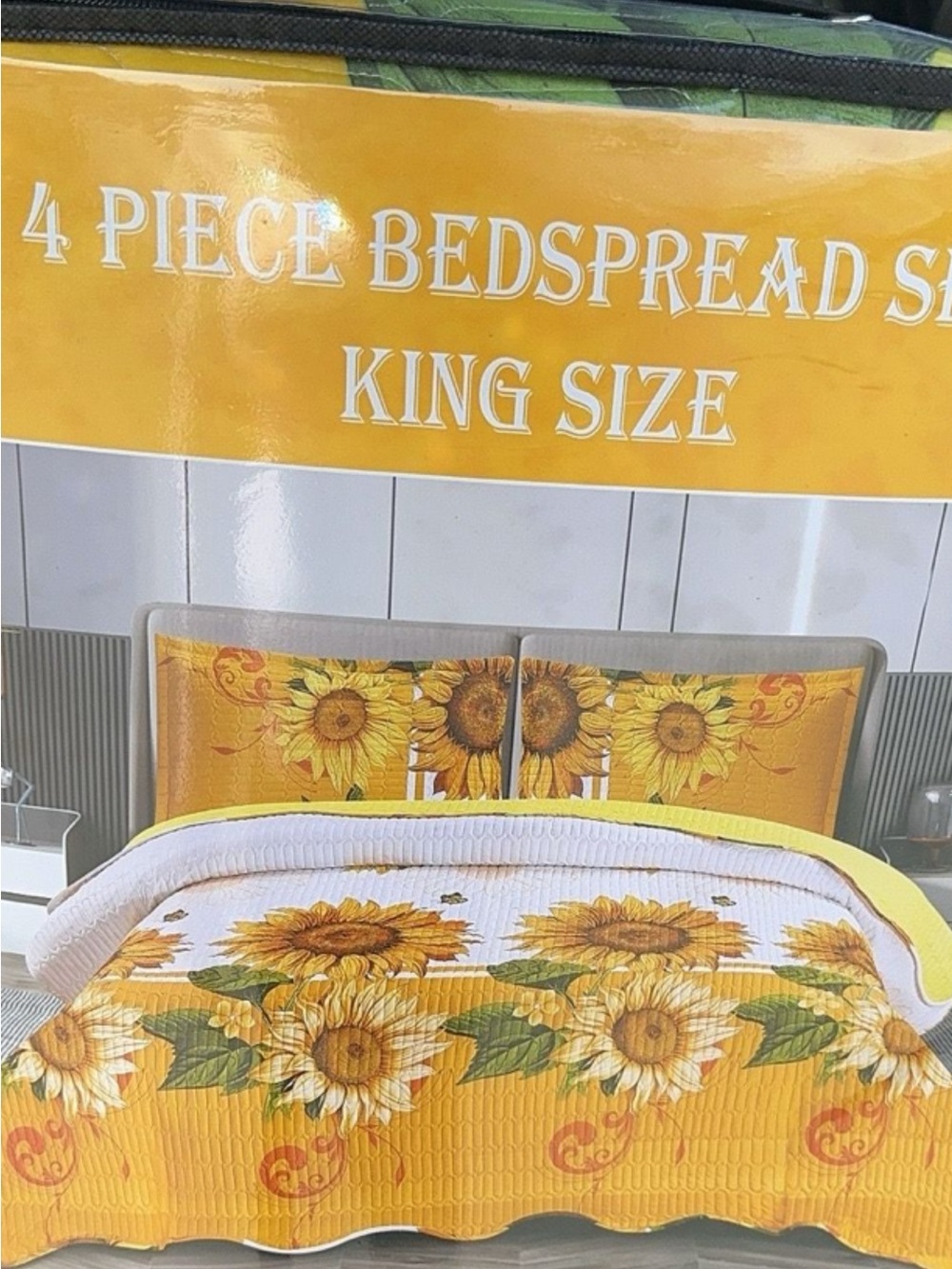 Sunflower Quilted Bedspread Set - Yellow - Unbranded